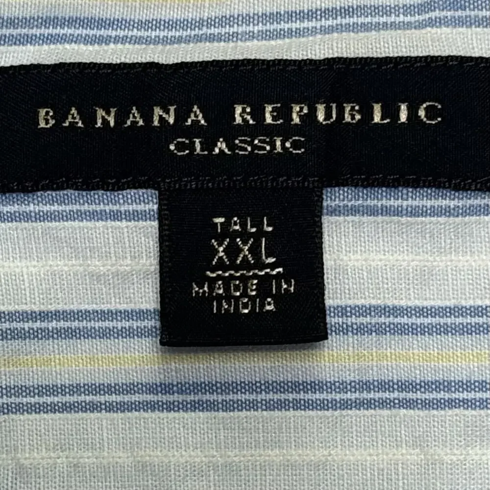 Banana Republic Classic XXL Tall Linen Cotton Shirt Blue White Stripe Long Sleev